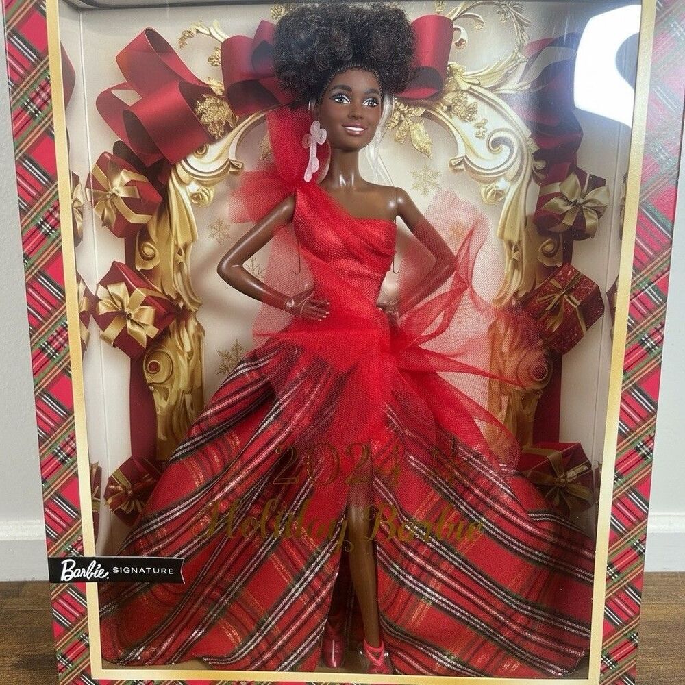 2024 Holiday Barbie Black Doll Red Plaid Gown Mattel Signature Collector Age 6+
